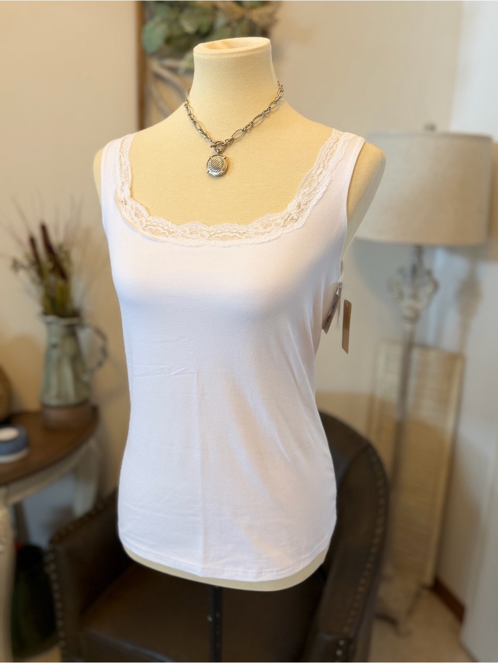 Arianne White Lace-Trim Camisole